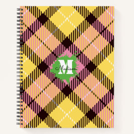 Modernes rosa gelbes Tartan, benutzerdefinierte Mo Notizbuch