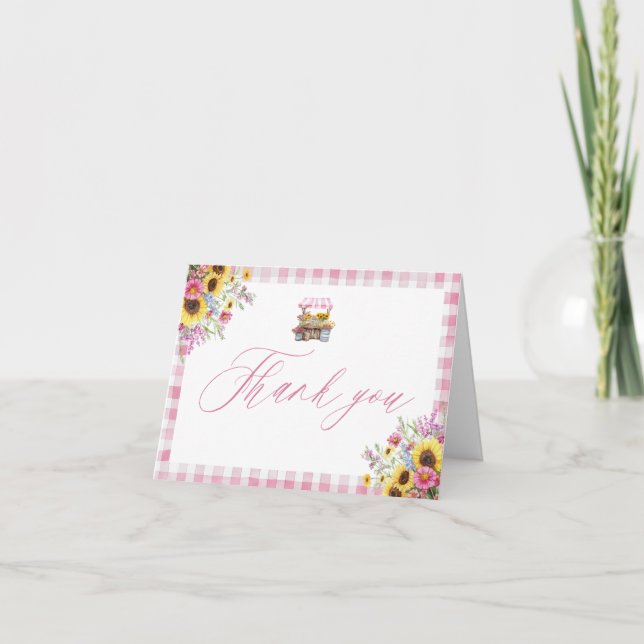 Modernes Rosa Gingham Fresh Off Market Dankeskarte (Vorderseite)