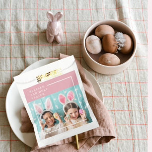 Modernes rosa glückliches gesegnetes Ostern FOTO Geschenktütchen