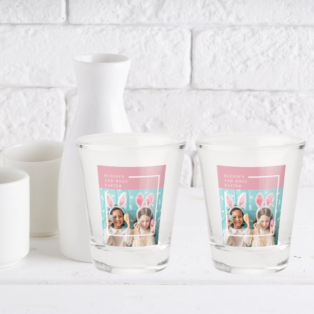 Modernes rosa glückliches gesegnetes Ostern | FOTO Schnapsglas (Von Creator hochgeladen)