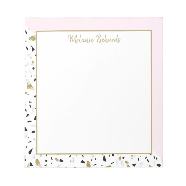 Modernes Rosa Gold Marbella Terrazzo Muster Notizblock (Vorderseite)