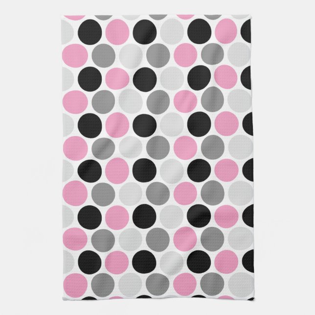 Modernes rosa graues Schwarzes kreist Küchentuch (Vertikal)