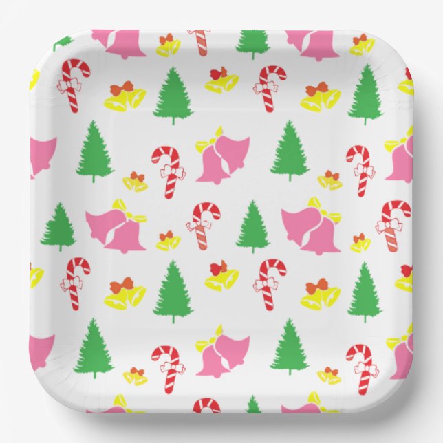 Modernes rosa grünes Weihnachtsmuster Pappteller (Vorderseite)