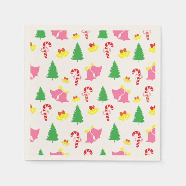 Modernes rosa grünes Weihnachtsmuster Serviette (Vorderseite)