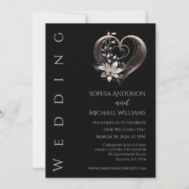 Modernes rosa Herz mit Blume Einladung Hochzeit