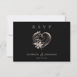 Modernes rosa Herz mit Blume Hochzeit RSVP Karte