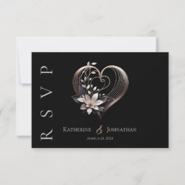 Modernes rosa Herz mit Blume Hochzeit RSVP Karte