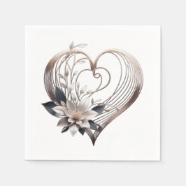 Modernes rosa Herz mit Blume- Serviette