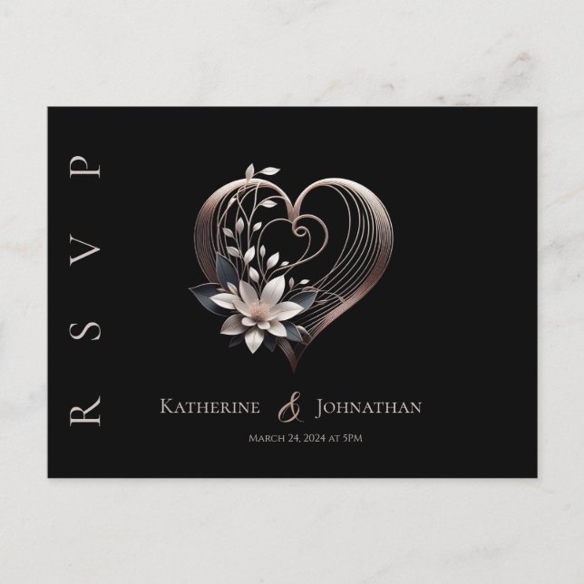 Modernes rosa Herz mit Blume-UAWG-Hochzeit- Postkarte (Vorderseite)