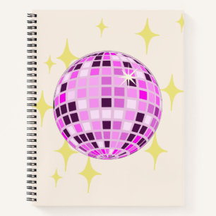 Modernes, rosa Lila Retro Diskothek Ball Beige Notizbuch