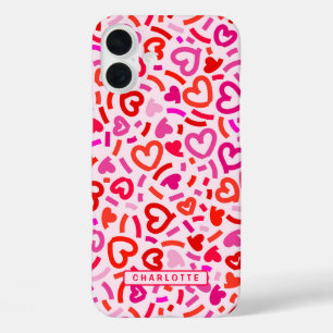 Modernes Rosa Lila Romantische Liebe Herzmuster iPhone 16 Plus Hülle