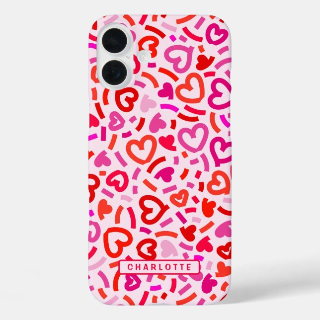 Modernes Rosa Lila Romantische Liebe Herzmuster iPhone 16 Plus Hülle (Rückseite)
