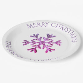 Modernes rosa Lila Schneeflocken Weihnachts-Party Pappteller
