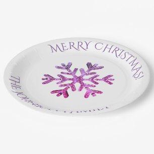 Modernes rosa Lila Schneeflocken Weihnachts-Party Pappteller