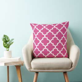 Modernes, rosa marokkanisches Quatrefolienmuster Kissen