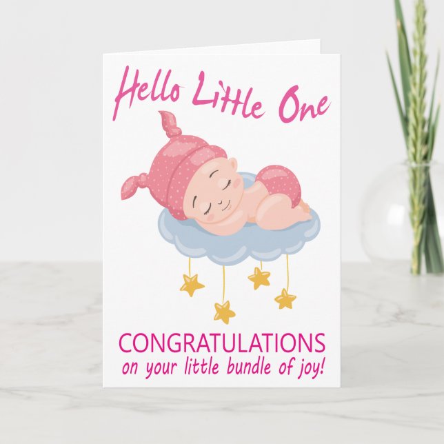 Modernes rosa neue Baby-Glückwünsche des Baby-I Karte (Vorderseite)