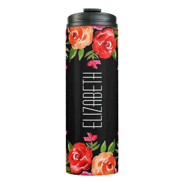 Modernes Rosa Orange Aquarell Thermosbecher (Vorderseite)