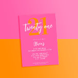 Modernes Rosa Orange Elegant 21. Geburtstag Einladung<br><div class="desc">Eine einfache,  moderne Einladung zum 21. Geburtstag mit eleganter Kalligraphie-Schrift-Typografie und minimalistischem Design in Rosa und Orange.</div>