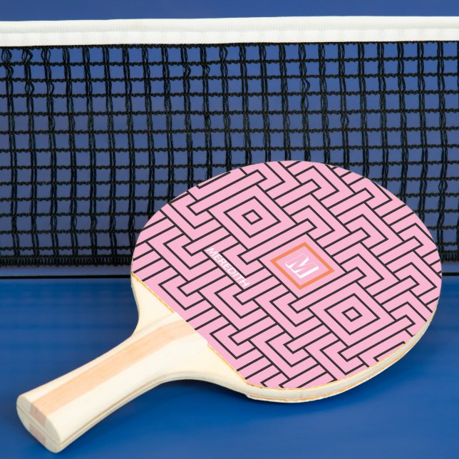 Modernes rosa Orangenmuster Monogramm Tischtennis Schläger (InSitu)