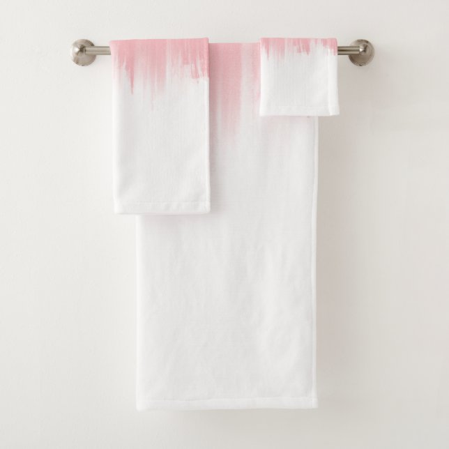 Modernes Rosa Pinselstriche in weißem Design Badhandtuch Set (Insitu)