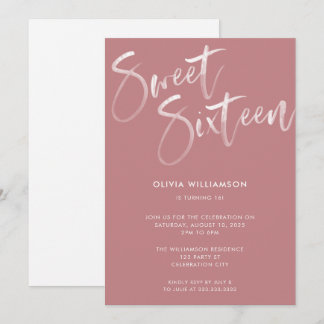 Modernes Rosa Pinselstrichschrift Sweet 16 Birthda Einladung