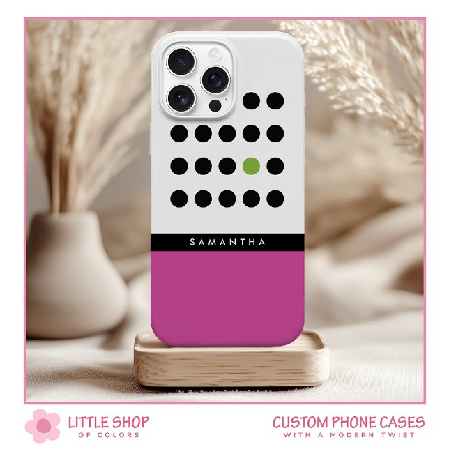 Modernes rosa Polka Dot Color Block Monogramm Case-Mate iPhone Hülle (Von Creator hochgeladen)