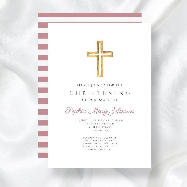Modernes rosa religiöses Cross Christening Einladung (Modern Pink Religious Cross Christening Invitation)