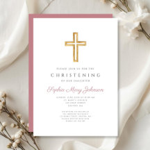 Modernes Rosa Religious Cross Girl Christening
