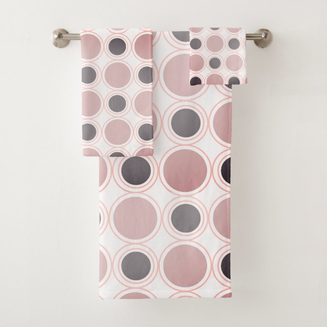Modernes rosa rosa, graues Circle Pattern aus dem  Badhandtuch Set (Insitu)