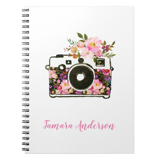 Modernes rosa Rosen-GoldTrendy Blumenkamera Notizblock (Vorderseite)