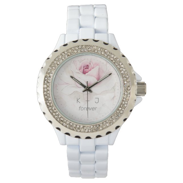 Modernes rosa Rosenblütenblütenmongramm Armbanduhr (Vorderseite)