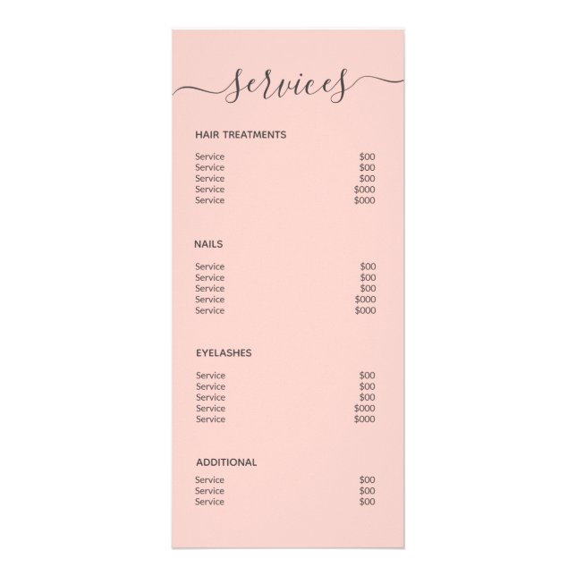 Modernes Rosa Salon Makeup Artist Service Menü (Hinten)