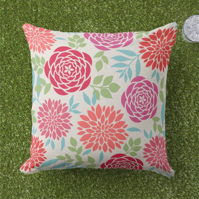 Modernes rosa Sommermuster für Blume Kissen Für Draußen (Gras)