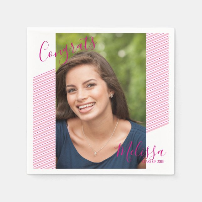 Modernes Rosa Streifen Abschluss Foto Napkins Serviette (Vorderseite)