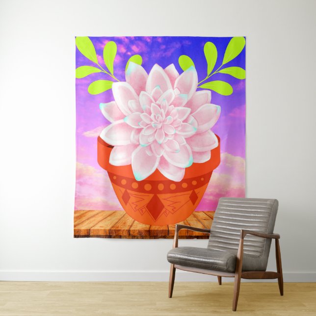 Modernes Rosa Sukkulent in einem Topf - Abstrakte  Wandteppich (Beispiel)
