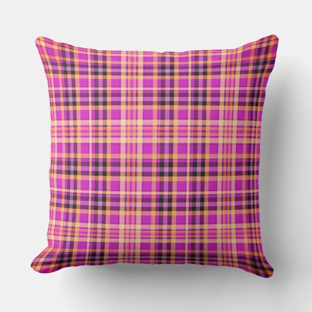 Modernes rosa Tartan-Muster Kissen (Vorderseite)