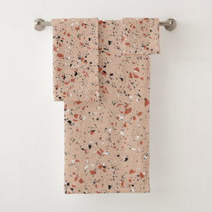 Modernes rosa Terrazzo-Druckmuster Badhandtuch Set