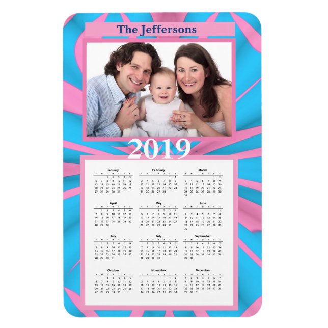 Modernes rosa und blaues Abstraktes Muster Monogra Magnet (Vertikal)