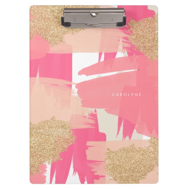 Modernes rosa und goldenes Glitzer Abstraktes Must Klemmbrett (Vorderseite)