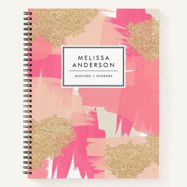 Modernes rosa und goldenes Glitzer Abstraktes Must Notizbuch (Vorderseite)