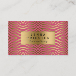 Modernes rosa und goldenes Zebrastreifen Muster Visitenkarte