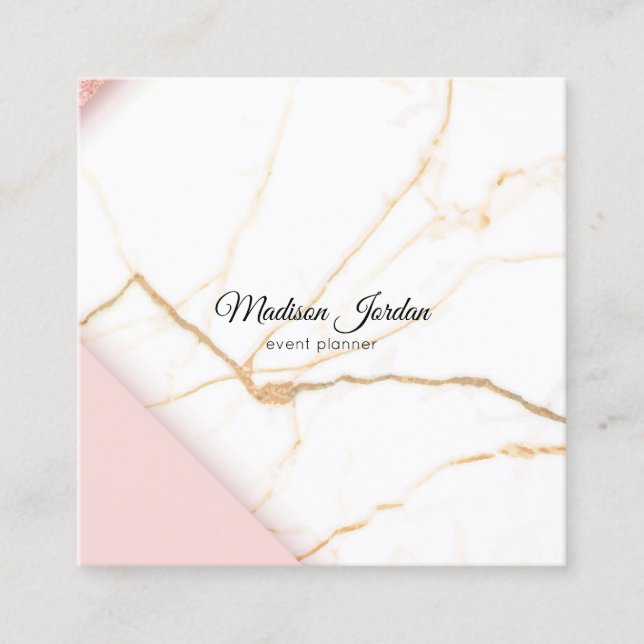 Modernes Rosa- und Goldmarmor Quadratische Visitenkarte (Vorderseite)
