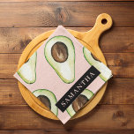 Modernes rosa und grünes Avocado-Muster mit Namen Geschirrtuch<br><div class="desc">Modernes rosa und grünes Avocado-Muster mit Namen</div>