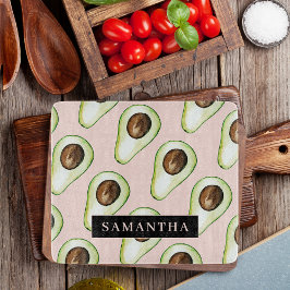 Modernes rosa und grünes Avocado-Muster mit Namen Schneidebrett
