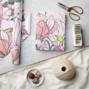 Modernes rosa und grünes botanisches Muster Geschenkpapier