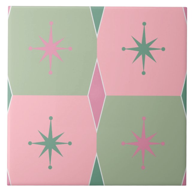 Modernes rosa und grünes Muster aus dem Mittelalte Fliese (Vorderseite)