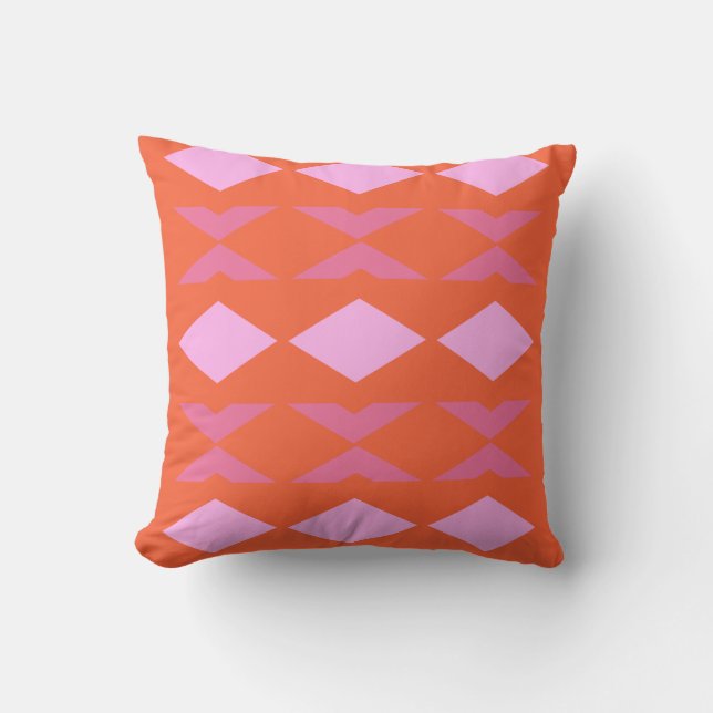 Modernes, rosa und orangefarbenes geometrisches De Kissen (Vorderseite)