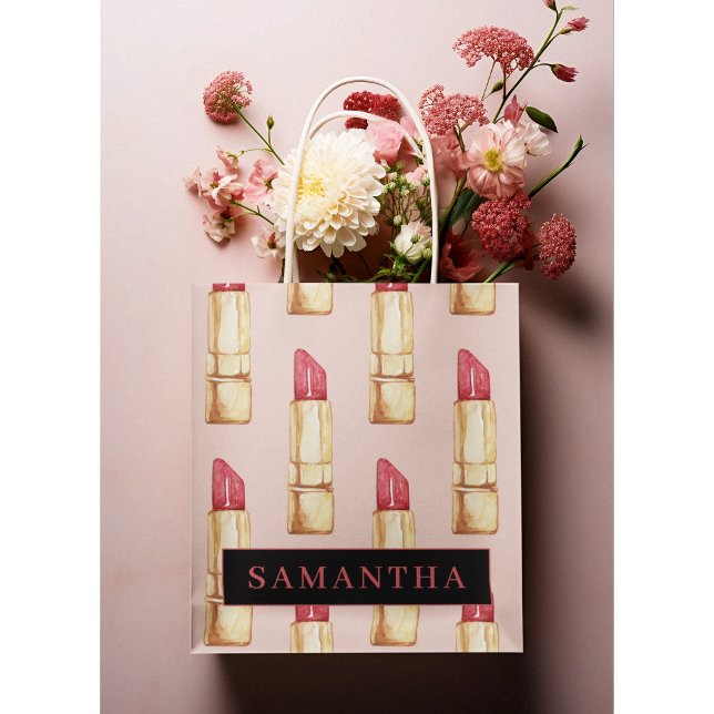 Modernes rosa und rotes Lipstick Muster Mädchen mi Große Geschenktüte (Von Creator hochgeladen)