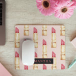 Modernes rosa und rotes Lipstick Muster Mädchen mi Mousepad<br><div class="desc">Modernes rosa und rotes Lipstick Muster Mädchen mit Namen</div>