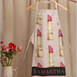Modernes rosa und rotes Lipstick Muster Mädchen mi Schürze<br><div class="desc">Modernes rosa und rotes Lipstick Muster Mädchen mit Namen</div>